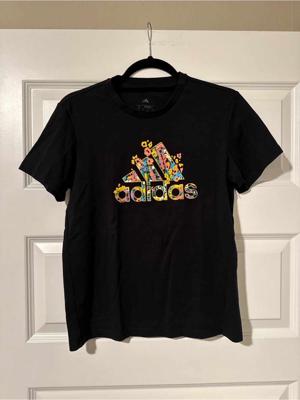 Adidas Women’s Black Logo Tee with Multicolor Floral Print